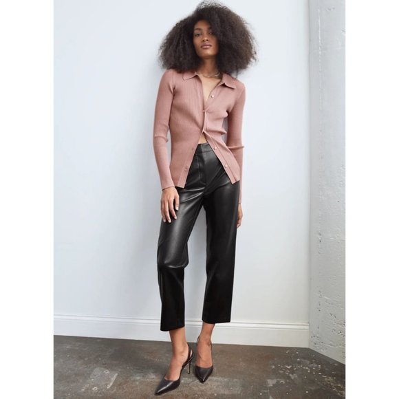 Aritzia Babaton Command Pant High Rise Straight Leg Trousers Faux Leather Disco - Picture 8 of 10